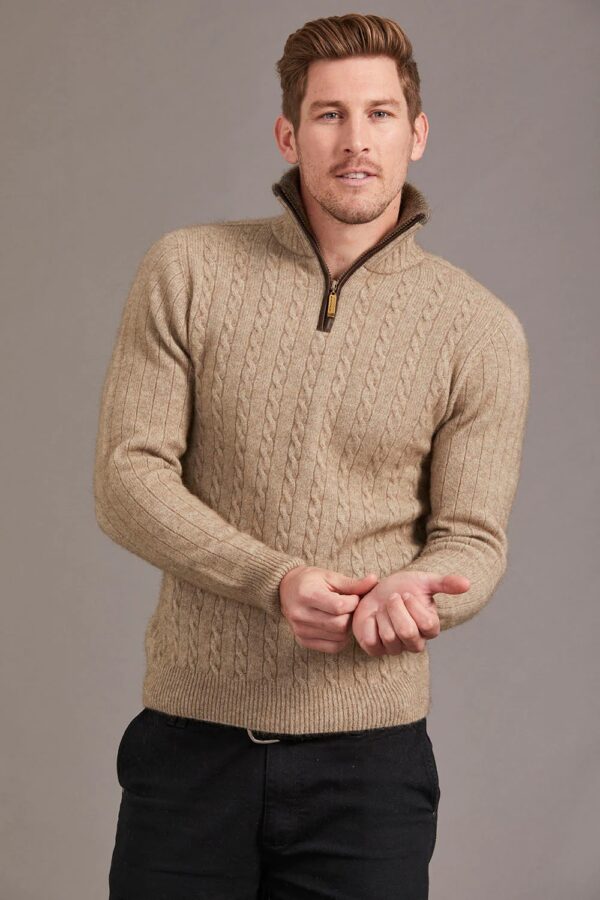 merino wool knitwear cable jersey with contrast trim