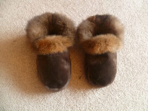 possum fur moccasin slippers with soft leather sole