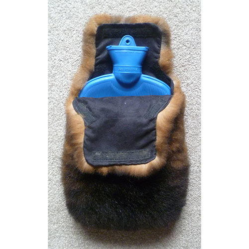 Open brown hot water bottle cover